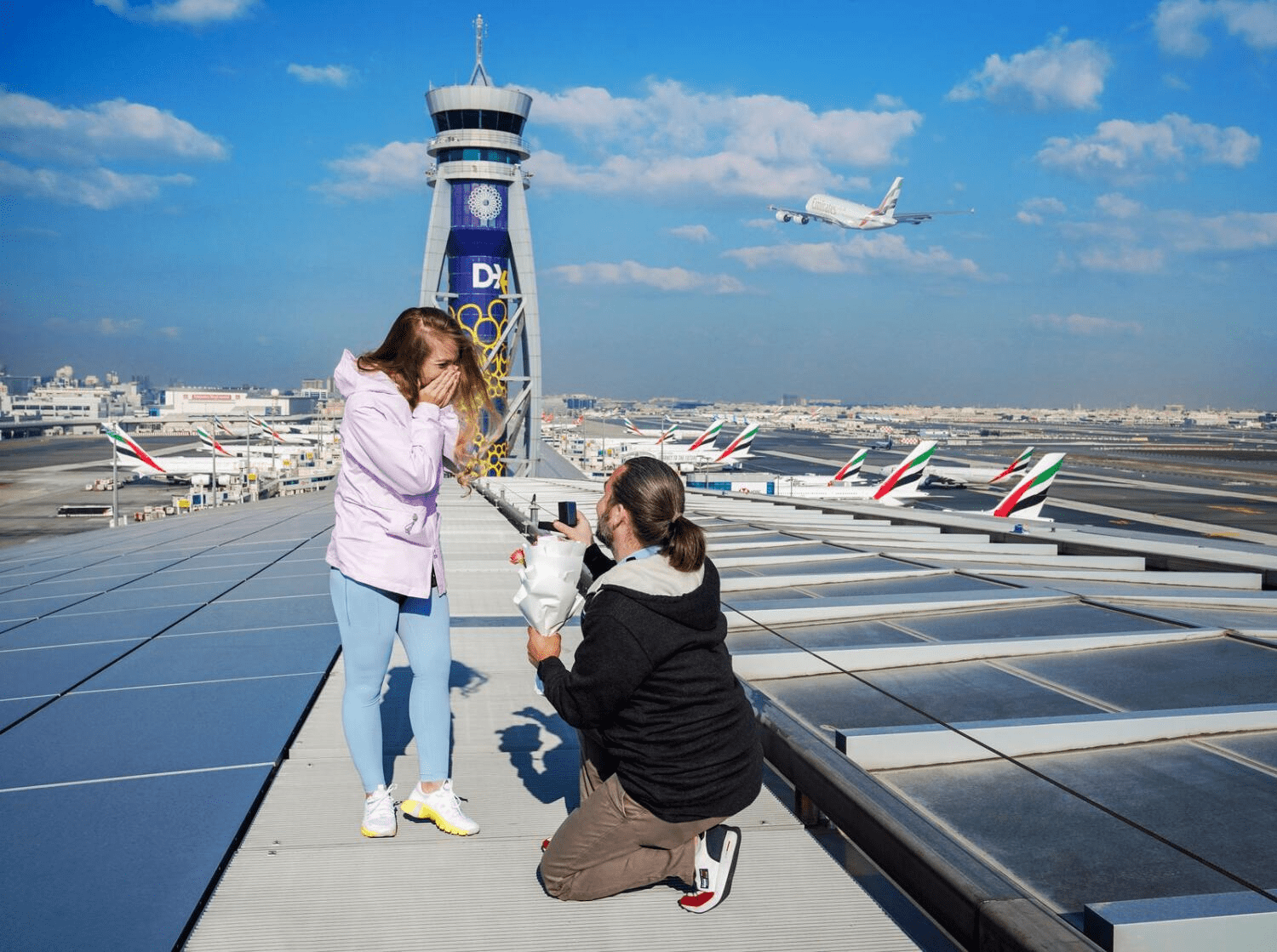 Romantic Valentine’s Day Proposal Soars to New Heights at Dubai Airport Rooftop